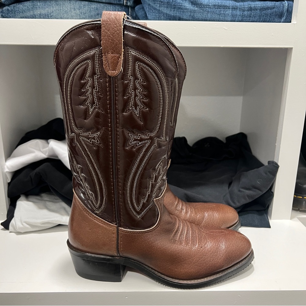 Vintage Double H Brown Leather Steal Toe Western Work Boots Men’s Size 7.5D